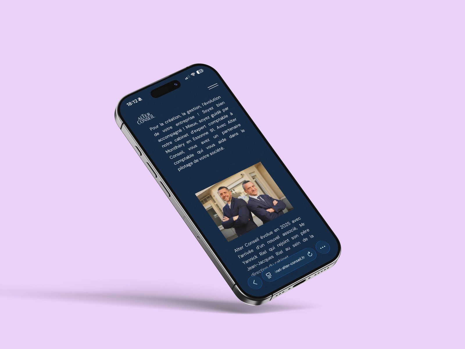 Version mobile du site Alter Conseil sur iPhone