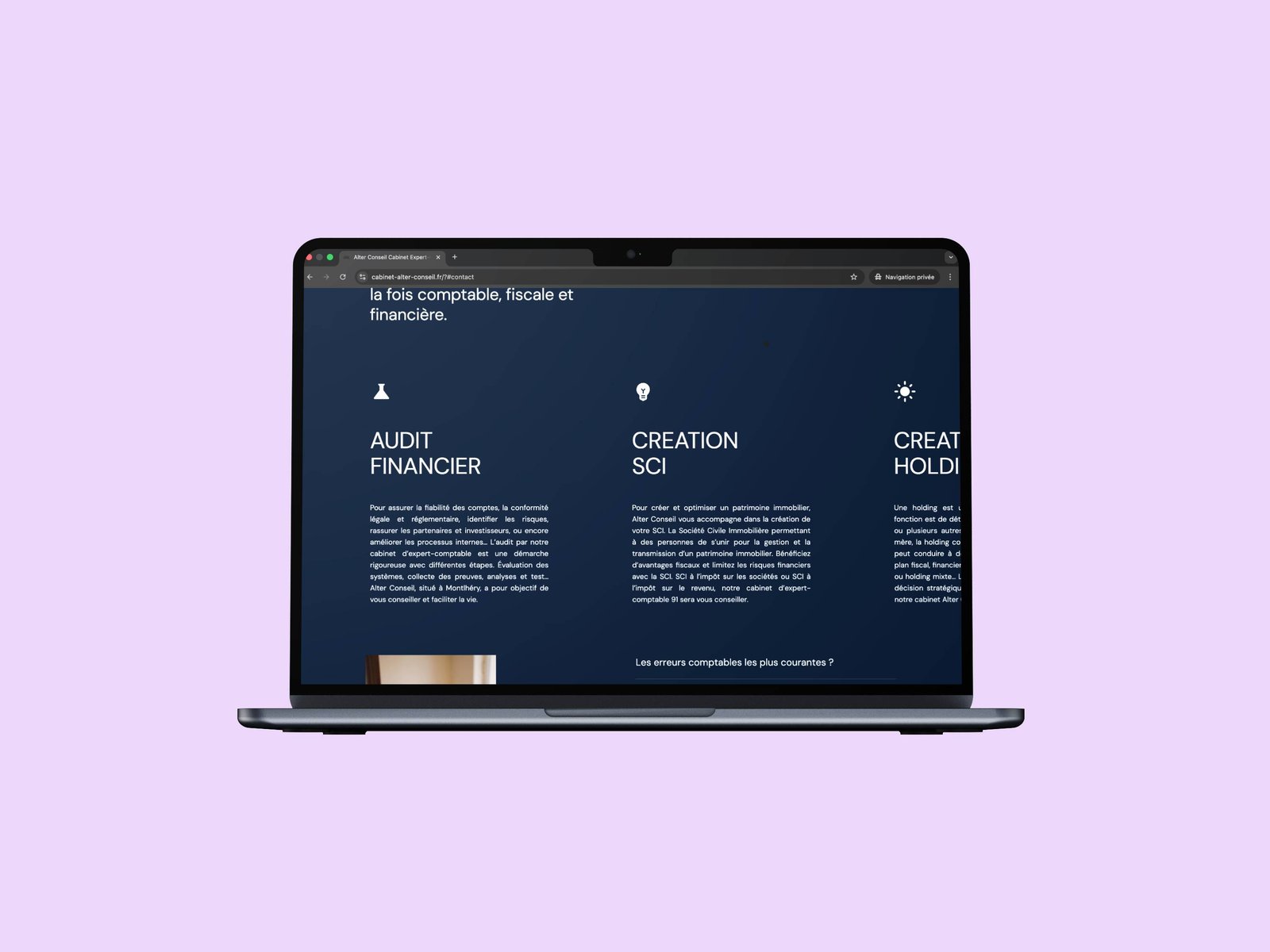 Vue intérieure du site Alter Conseil sur MacBook