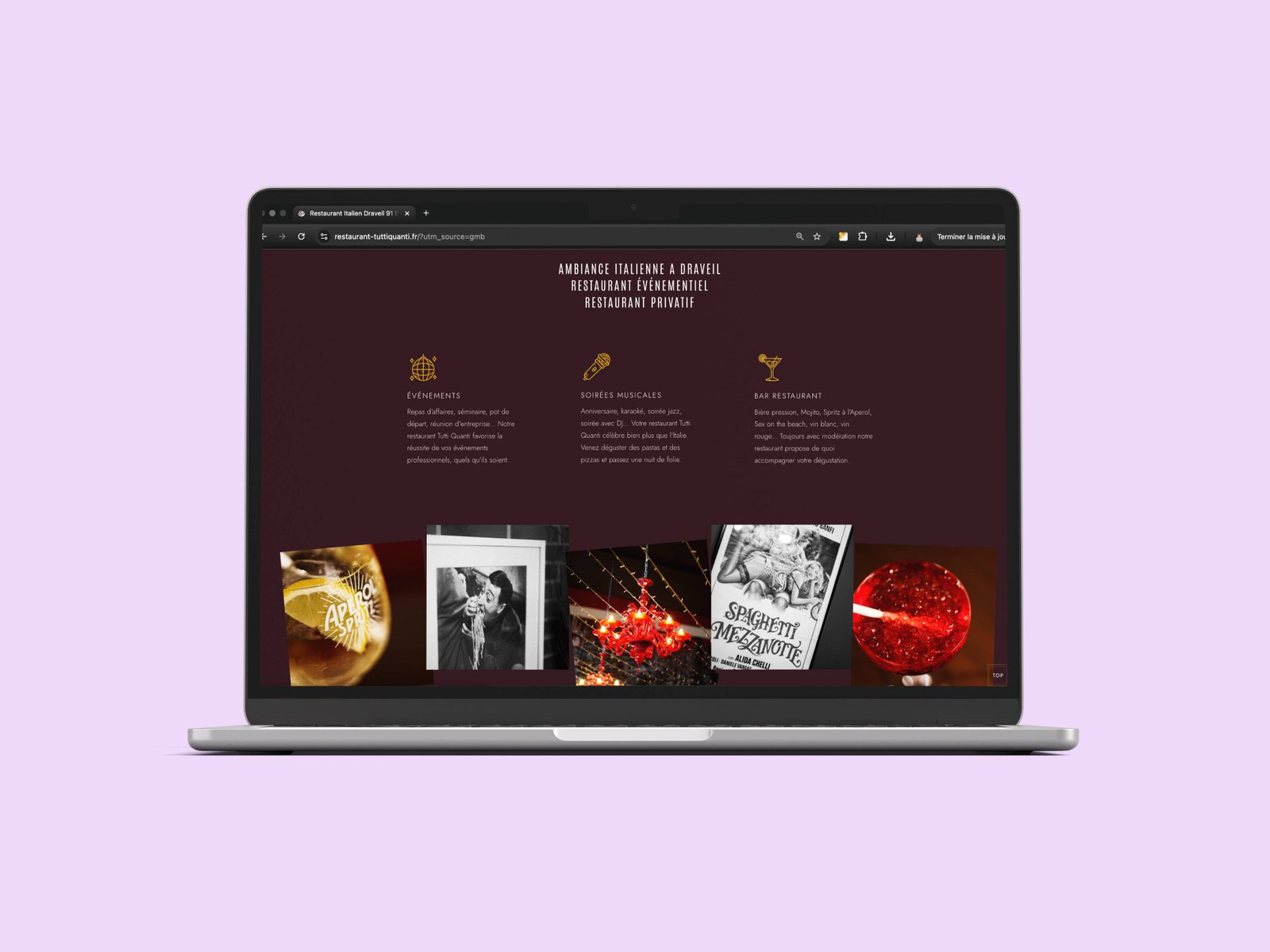Vue intérieure du site Tutti Quanti sur MacBook