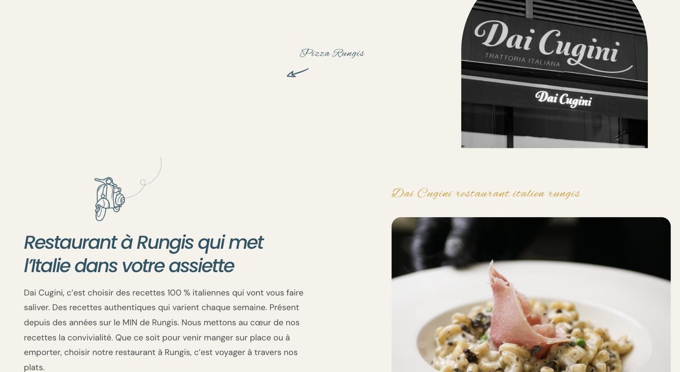 Section de présentation du restaurant Dai Cugini