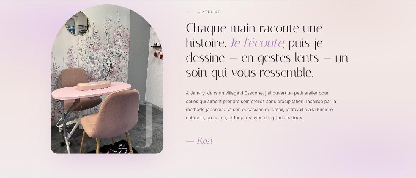 Section atelier avec la photo du salon